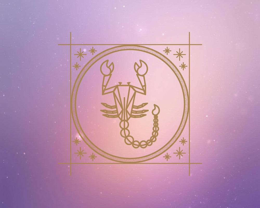 Zachte paars-rose achtergrond met het symbool voor Schorpioen