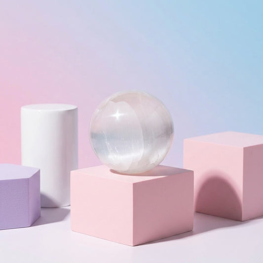 seleniet bol op een licht roze blok