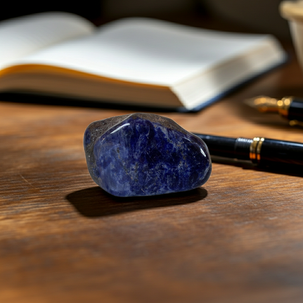 soadaliet op een bureau met een pen en boek op de achtergrond