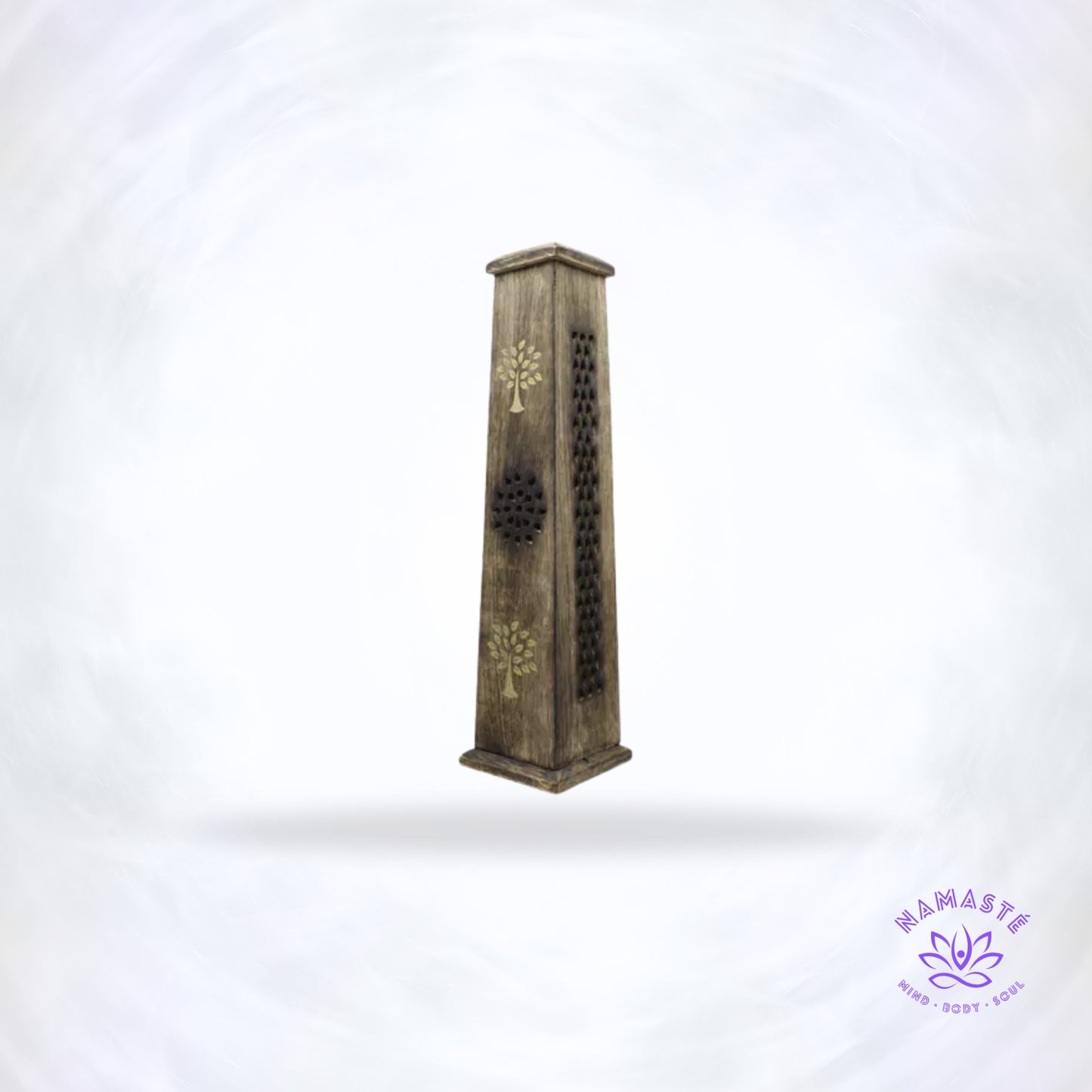 Wierookbrander Toren – Levensboom van Green Tree | houten houder met messing inleg, symbool van groei, balans en spirituele verbinding.