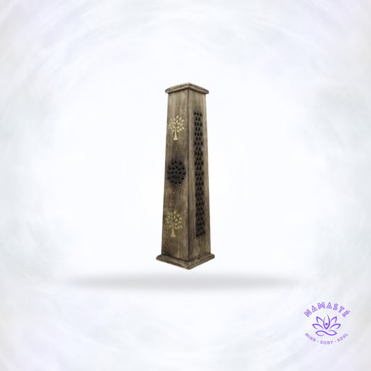 Wierookbrander Toren – Levensboom van Green Tree | houten houder met messing inleg, symbool van groei, balans en spirituele verbinding.