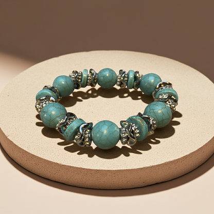 Turkoois-Look Armband met Zilveren Accent – Elastisch (Einde Reeks)