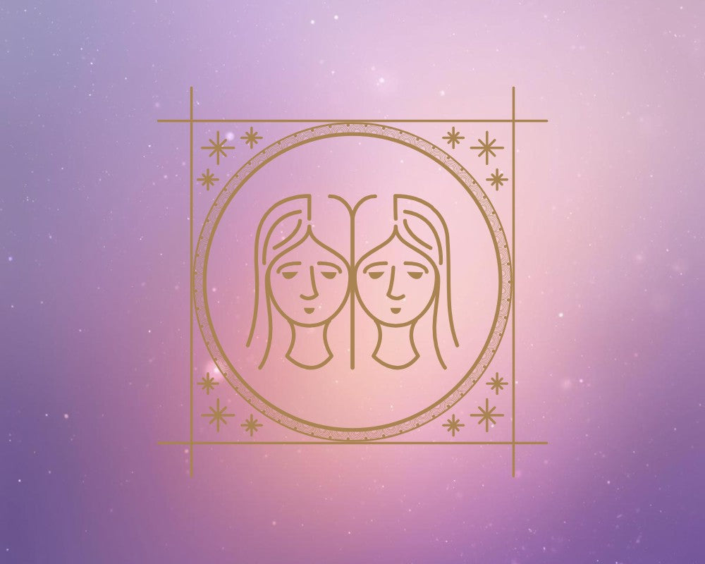 Zachte paars-rose achtergrond met het Tweelingen symbool