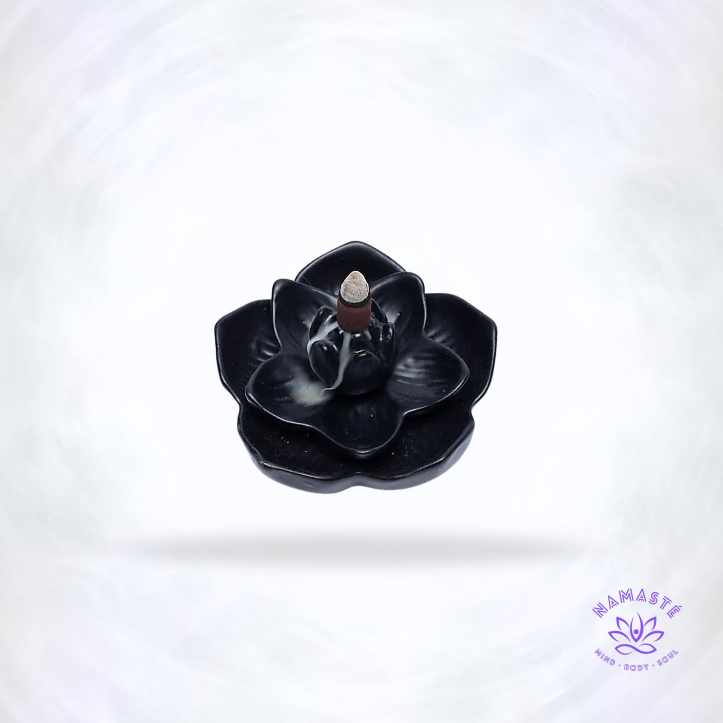 Wierookbrander Backflow in zwarte keramiek, vorm van een lotusbloem