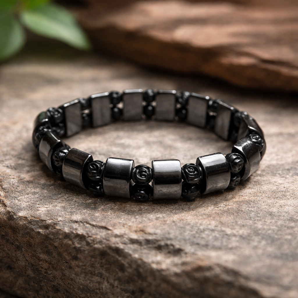 zwarte hematiet amband op steen