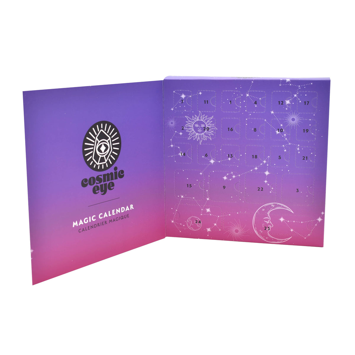 een cosmic eye adventkalender die geopend rechtstaat