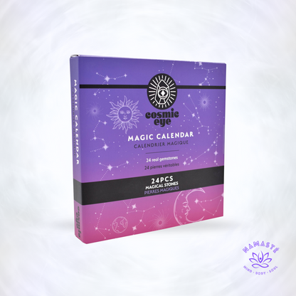 een gesloten doos van de adventskalender van cosmic eye op een logo achtergrond