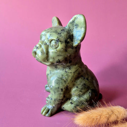 groene jade bulldog zijaanzicht links