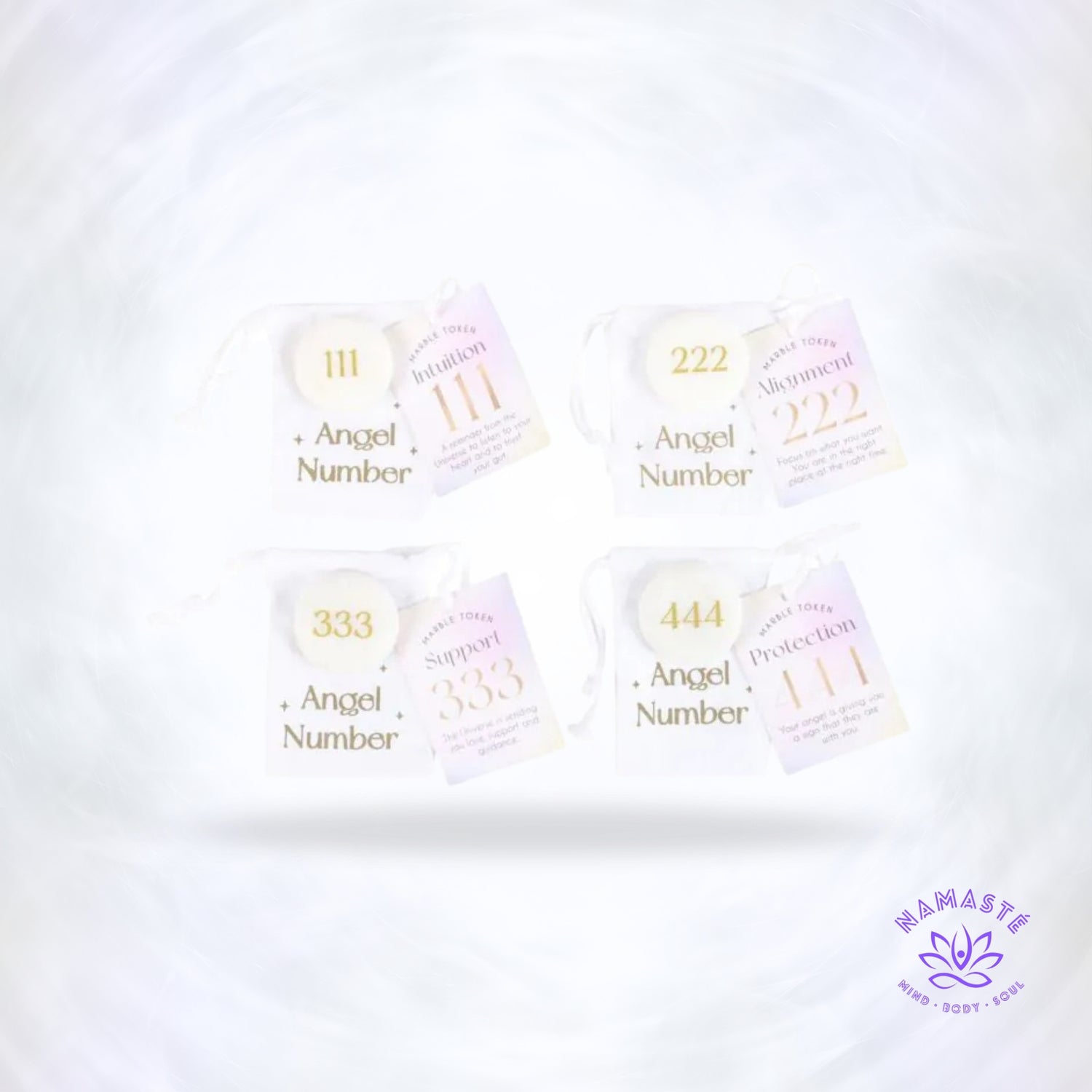 Marmeren engelnummer steen met gouden gravure – spiritueel affirmatiesteentje.