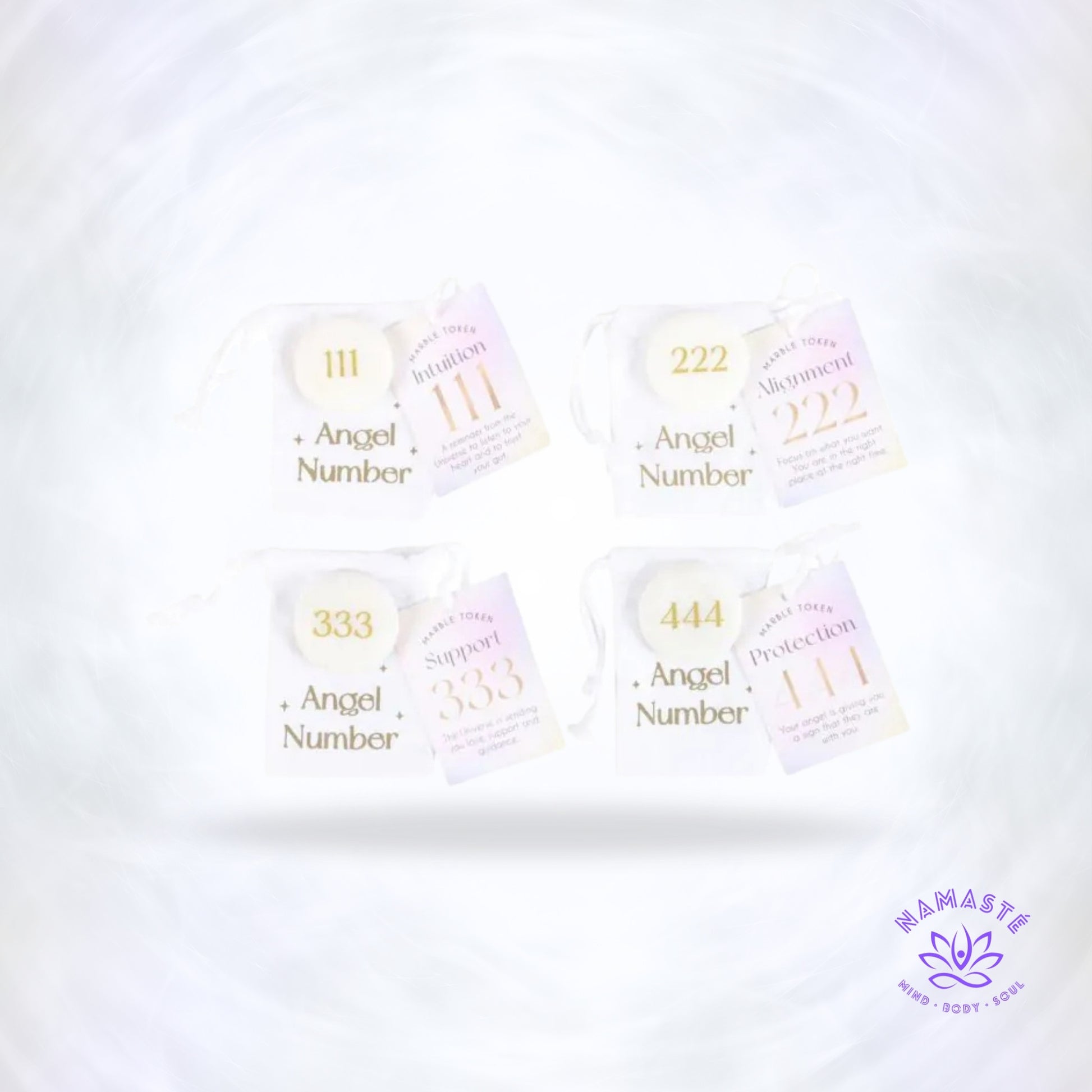 Marmeren engelnummer steen met gouden gravure – spiritueel affirmatiesteentje.