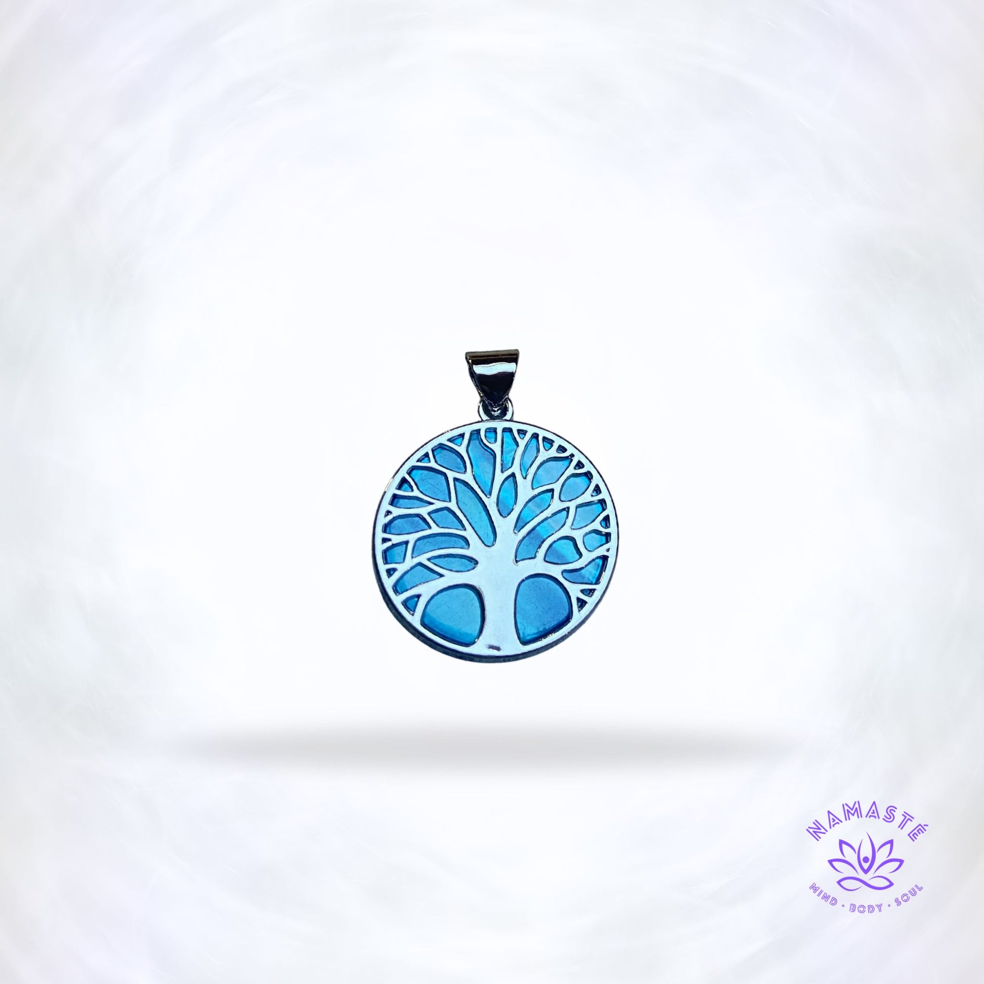 blauwe levensboomhanger met parelmoer