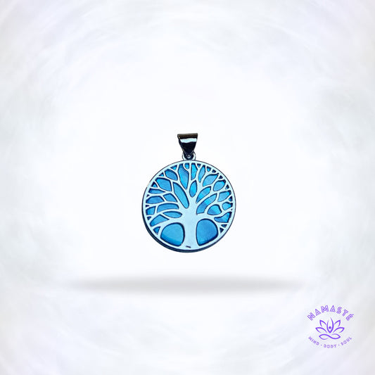 blauwe levensboomhanger met parelmoer
