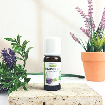 propos'nature echte lavendel olie omringd met lavendelbloemen