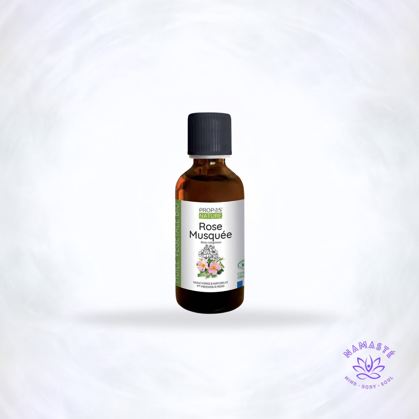 rozenbottelolie van propos nature met Namasté logo