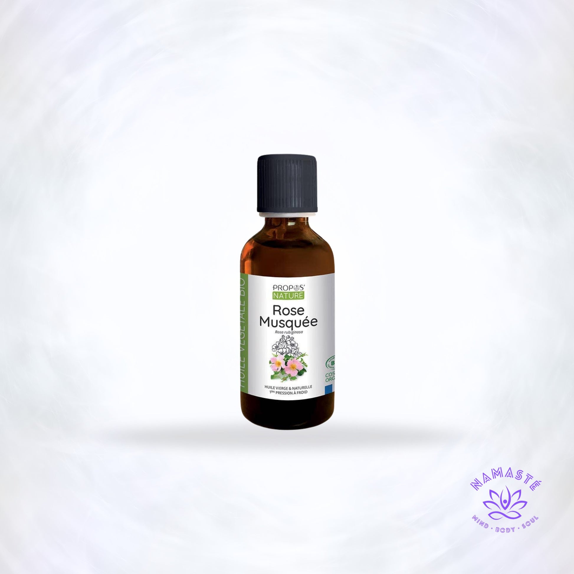 rozenbottelolie van propos nature met Namasté logo