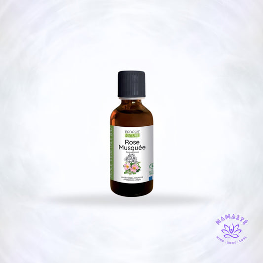 rozenbottelolie van propos nature met Namasté logo
