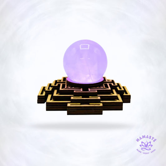 Seleniet bol op Mandala LED-basis – spirituele lichtset met reinigende energie.