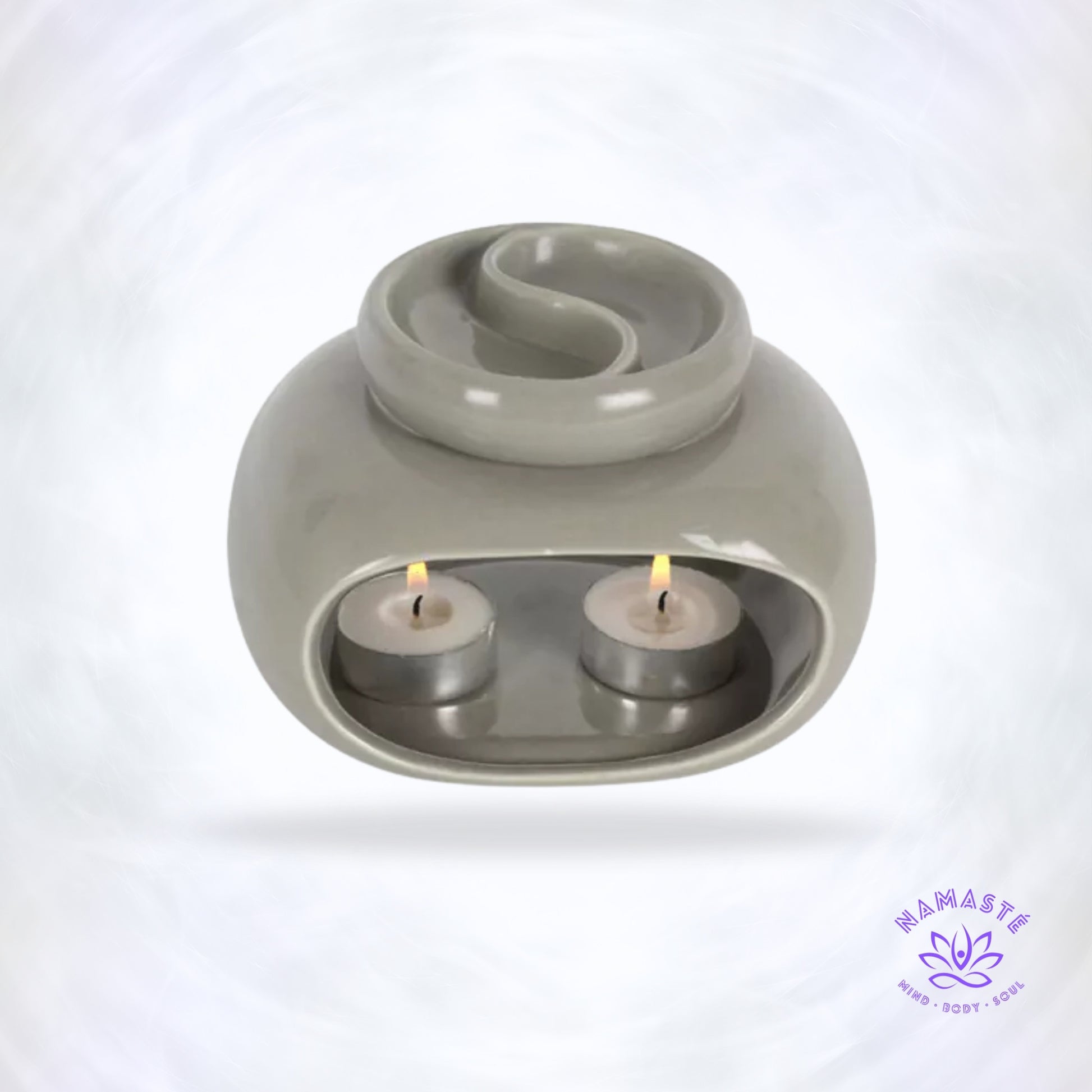 Grijze keramische aromabrander met Yin Yang ontwerp – geschikt voor oliën en waxmelts.