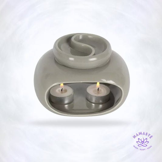 Grijze keramische aromabrander met Yin Yang ontwerp – geschikt voor oliën en waxmelts.